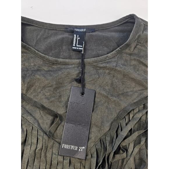 NWT forever 21 fringe velour green midi cut off cropped top long sleeve boho S - Picture 8 of 8